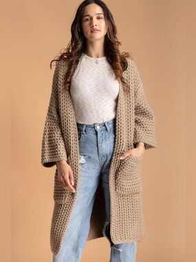 SAACHI SZ LG / One Size LONG SLEEVE KIMONO CABLE KNIT CARDIGAN